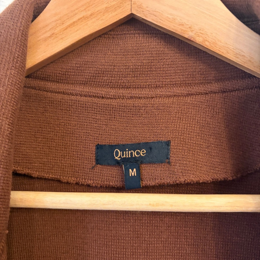 Quince 100% Organic Cotton Knit Blazer M Open Front Cardigan Sweater Brown - Picture 3 of 8